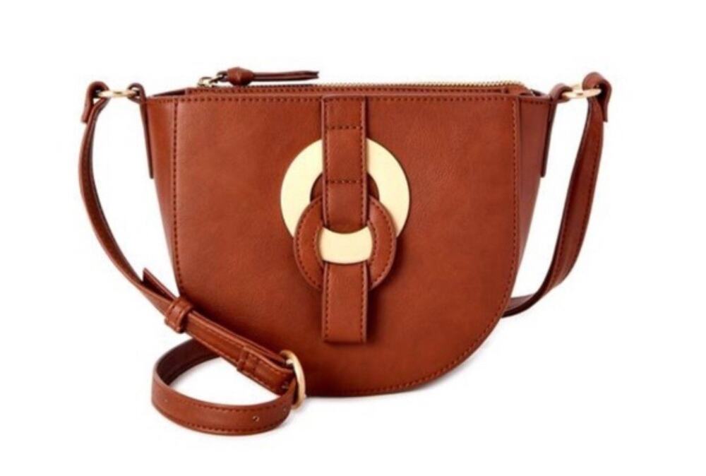 Time and Tru Womens Cecile Fashionable Crossbody Handbag Brown